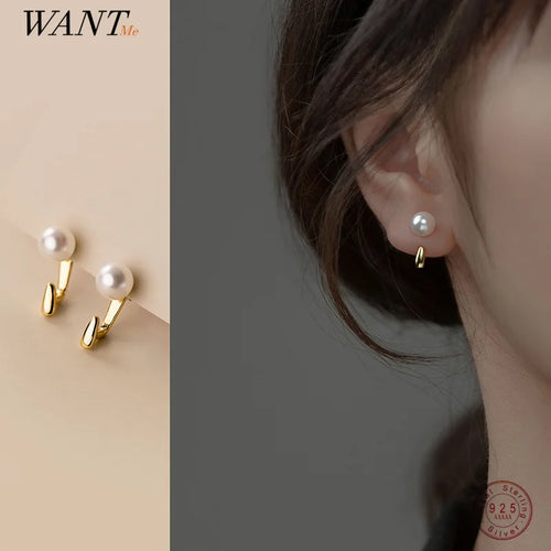 WANTME 925 Sterling Silber Trend Statement Synthetische Perle Ohrhänger Koreanische Süße Teenager Täglich Ohrring Schmuck Damen Accessoires