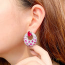 CWWZircons Top Hot Pink Rot Kubischer Zirkonia Stein Damen Runde Große Party Hochzeit Tropfen Ohrringe Luxus Festlicher Schmuck CZ317