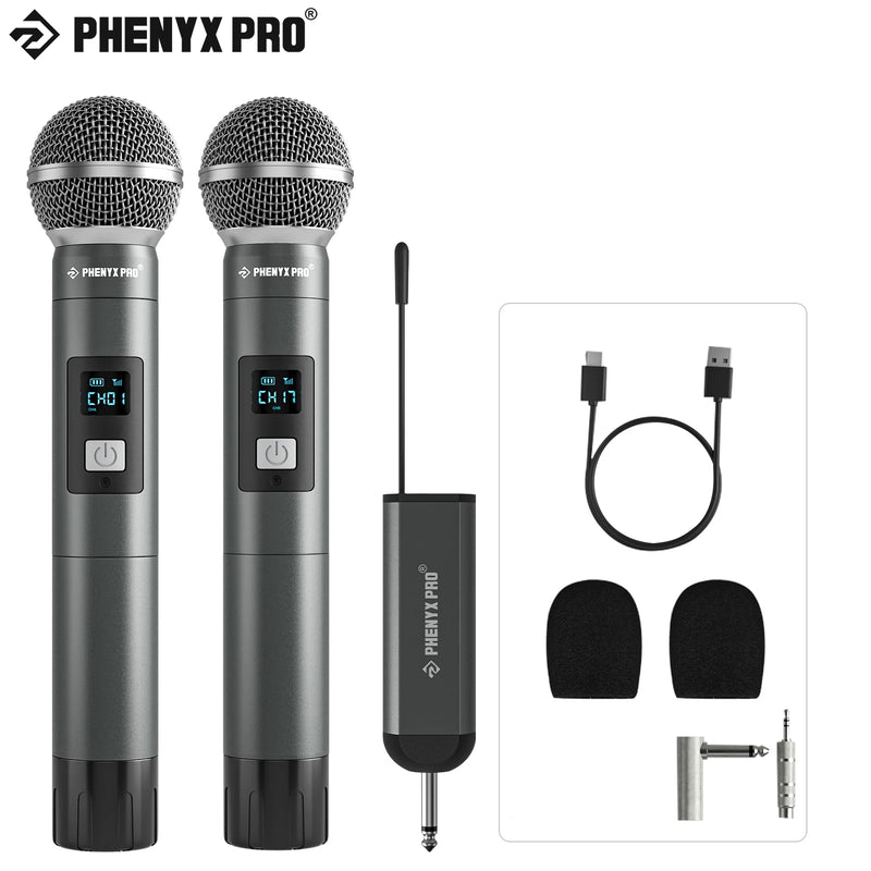 Phenyx Pro Dual Digital Wireless Microphone System w/ 2x15 UHF Channels, Handheld/Bodypack Transmitters(PDP-2)