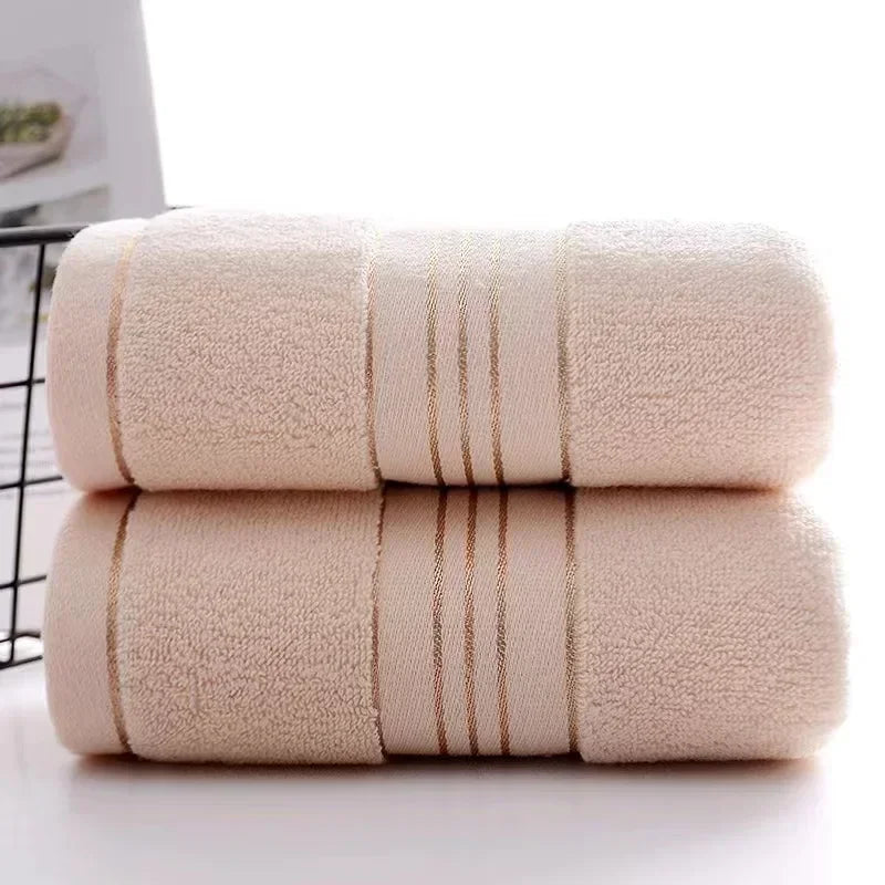 2pcs Cotton Bath Towel Increases Water Absorption Adult Bath Towel Solid Color Golden Silk Soft Affinity Face Towel