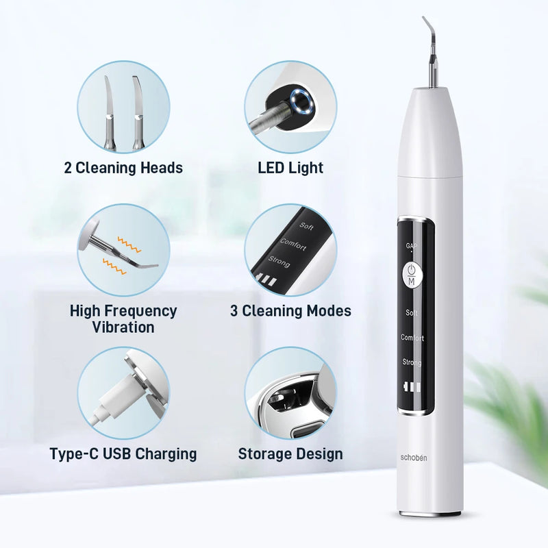 Schoben Ultrasonic Dental Scaler For Teeth Tartar Stain Tooth Calculus Remover Electric Sonic Teeth Plaque Cleaner Stone Removal