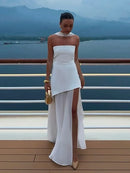 Butter Yellow Mesh Splicing Long Dress Elegant Strapless Split Backless Pleated Gowns For Women 2026 Lady Evening Party Gowns