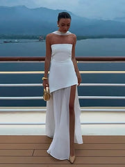 The Aurelian | Butter Yellow Mesh-Spliced Asymmetric Evening Gown