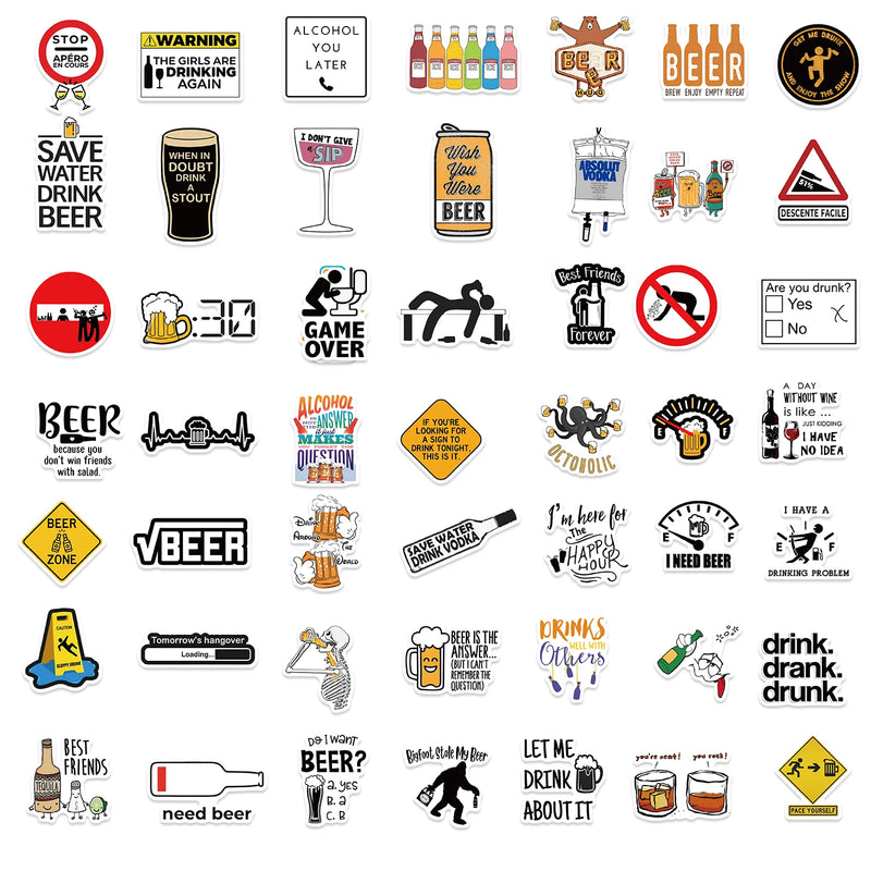 50pcs Funny Beer Stickers For Laptop Luggage Skateboard Scrapbook Diary Vinyl Waterproof Sticker Cartoon DIY Decals Toys