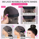 Invisible Strap 360 HD Lace Front Wigs Human Hair Kinky Straight 220 Density 360 Full Lace Wig Drawstring Glueless Wig For Women