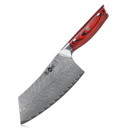 The Layered Edge | 7-Inch Damascus Cleaver with VG10 Core and Red G10 Handle