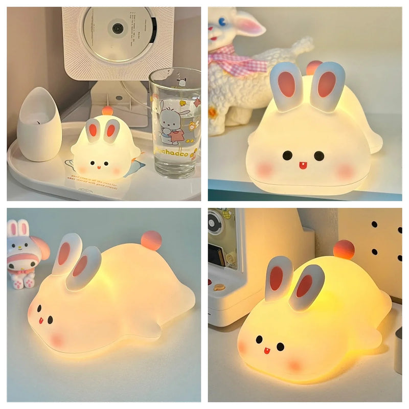 1pc Cute Rabbit-shaped USB Rechargeable Silicone Night Light for Bedroom - Eye Protection Sleep Bedside Lamp Desk Lighting