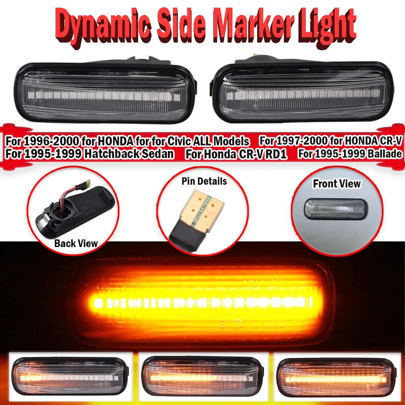 2Pcs Dynamic LED Side Marker Lights Turn Signal Indicator Car Accessories For Honda Civic EK 2/3/4dr Ballade CRV Prelude 95-99