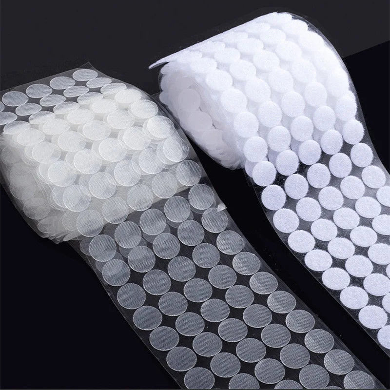 Wholesale 10/15/20mm Self  Fastener Tape White Transparent Dots Disc Adhesive Strong Glue Sticker Round Coins Hook Loop