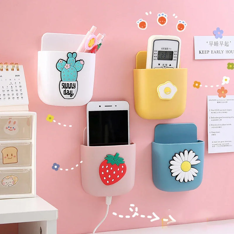 Cute Storage Rack Desk Organizer Pen Holder Self Adhesive Stationery Holder Remote Control TV Mobile Phone Holder Office Supply