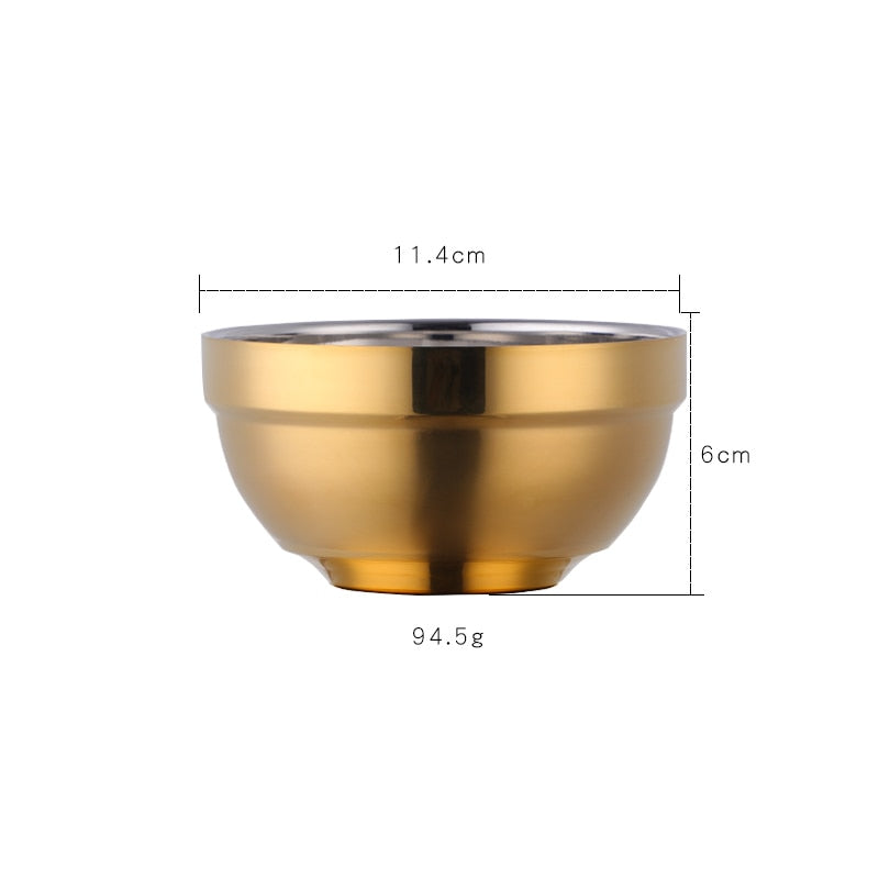 1/6PCS Stainless Steel Walled Heat Insulation Smooth Rice Bowl Non Slip Double Layer Bowls for Adult Children Kitchen Tableware