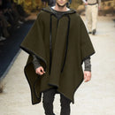 Autumn Trendy Men's Cape Coat Vintage Poncho Jacket Batwing Sleeve Irregular Design Men Hooded Trench Shawl Coat Cosplay Costume