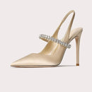 32-45 Size New Rhinestone Crystal Satins Sandals Fashionable Pointed 6cm/8cm/10cm Thin Heel Banquet Wedding Women's Single Shoes