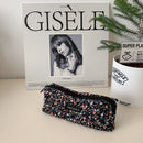 Cute Floral Corduroy Pencil Case Small Cosmetic Lipstick Travel Portable Storage Bag Stationery Pen Makeup Bag Handbag Organizer