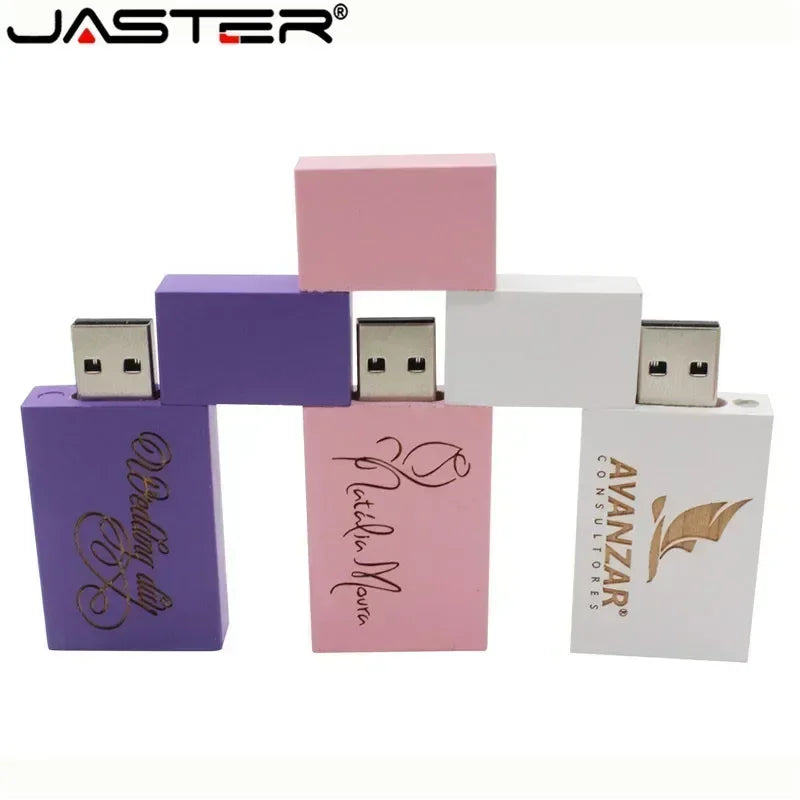 JASTER LOGO Personality Wooden Colorful Block USB Flash Drive Creative Gift U Disk Pendrive 4G 16GB 32GB 64GB Wood Memory Stick