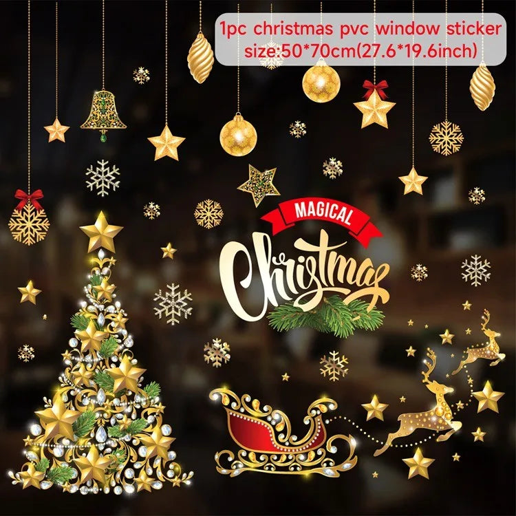 Christmas Window Stickers Merry Christmas Decorations For Home 2024 Christmas Wall Sticker Kids Wall Decals Happy New Year 2025