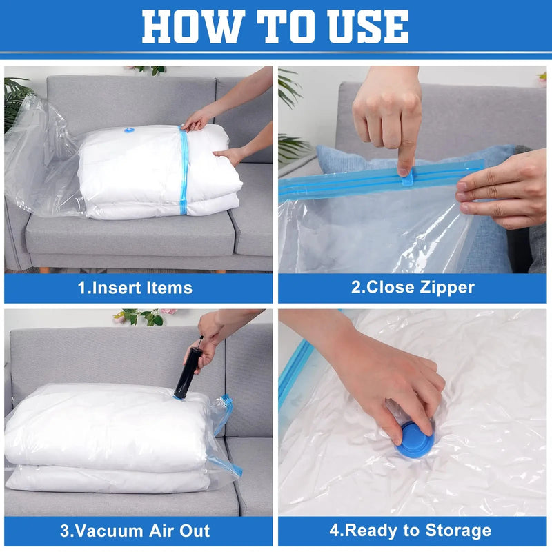 Vacuum Storage Bags Compression Organizer Vacuum Sealer Bags with Travel Seal Packet Organizers Hand Pump for Blankets Clothes