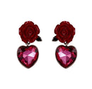 Fashion Jewelry Elegant New Arrival Red Color Rose Design Creative Lovely Memorable Heart Pendant Earring For Girfriend