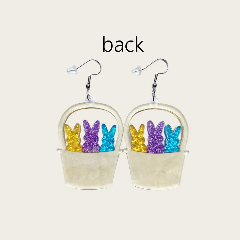 2024 Bunny Egg Basket Easter Earrings For Women Cute Cartoon Sequins Asymmetrical Rabbit Acrylic Drop Earrings Jewelry Gift
