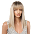 HENRY MARGU Blonde Silky Straight Synthetic Wigs with Bangs Medium Long Natural Platinum Wig for Women Cosplay Heat Resistant