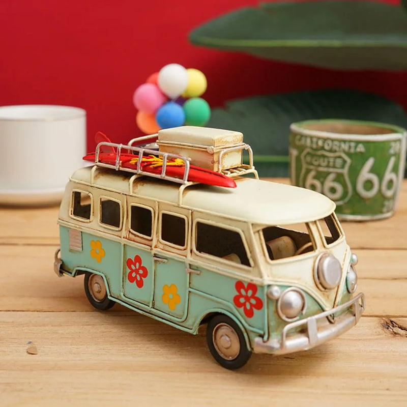 Retro Campervan Model Nostalgic Old Object Large Metal Iron Art Bus Piggy Bank Gift Desktop Decoration Camper Van Model Bar