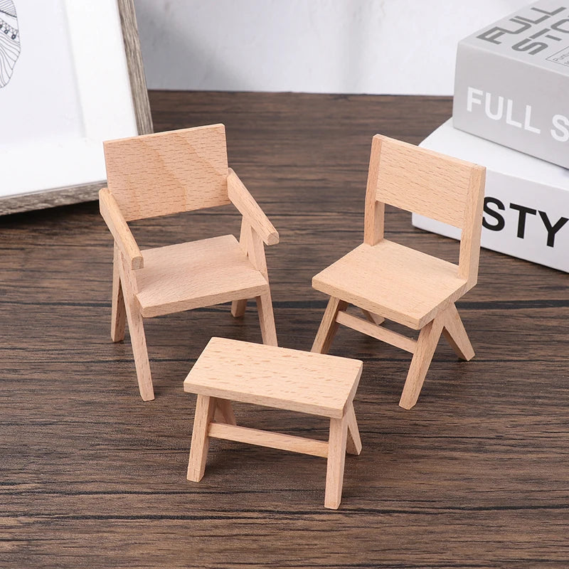 1:12 Dollhouse Miniature European Dining Table Chair Bench Armchair Model Furniture Accessories For Doll House Decor Kids Toys