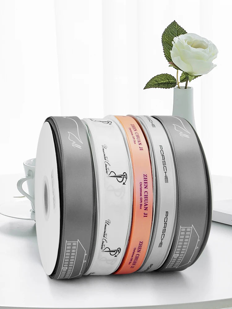 HAOSIHUI 5/8‘’ (16mm)  Custom Printed Satin Ribbon with any Logo or Font Style Christmas Wedding Favours 100 yard /lot