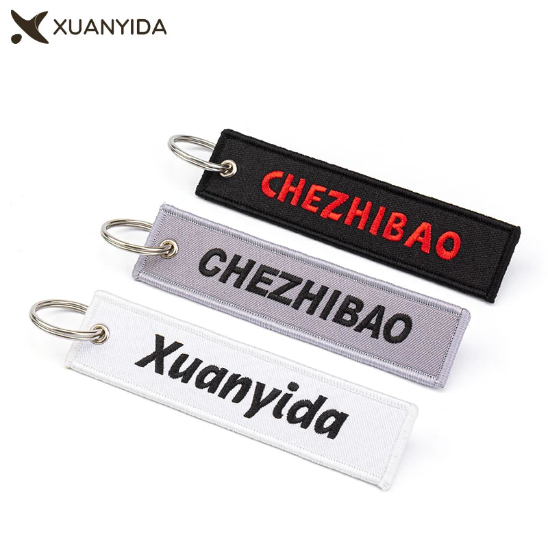 Custom Embroidered Keychain Key Tag For Car Motorcycle Double-sided Embroidery Fabric Keychains Customized Your Text Name Logo