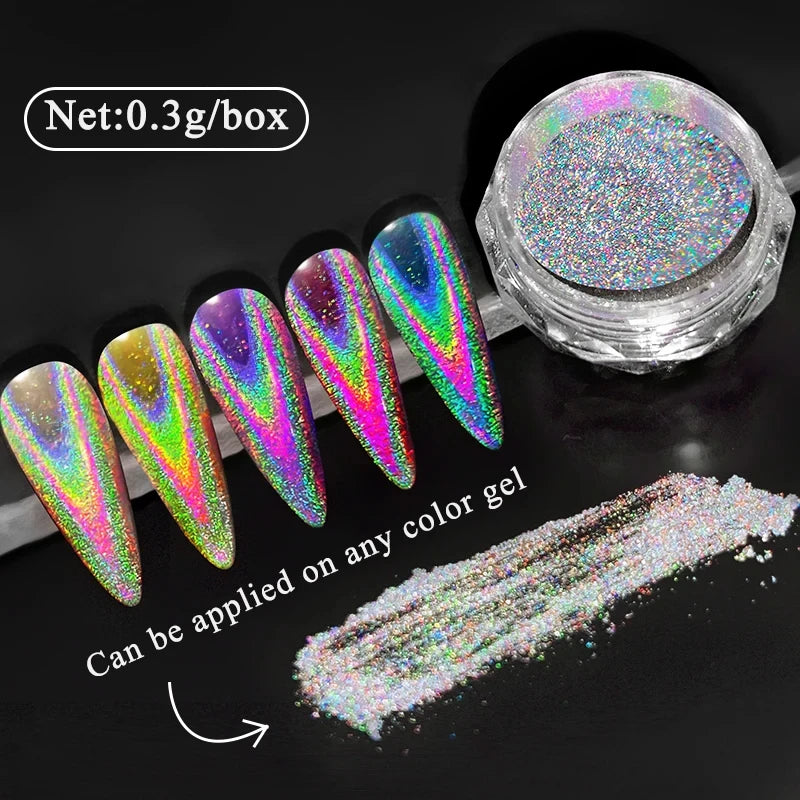 Colorful Laser Effect Multi Chrome Nail Powder Mirror Effect Glitter Chrome Pigment Dust Nail Supplies UV Gel Polish Decoration