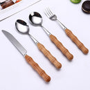 4pcs/24pcs Cutlery Set Stainless Steel Wooden Handle Utensils For Kitchen Fork Spoons Knives Dinner Set Tableware Sets Wholesale
