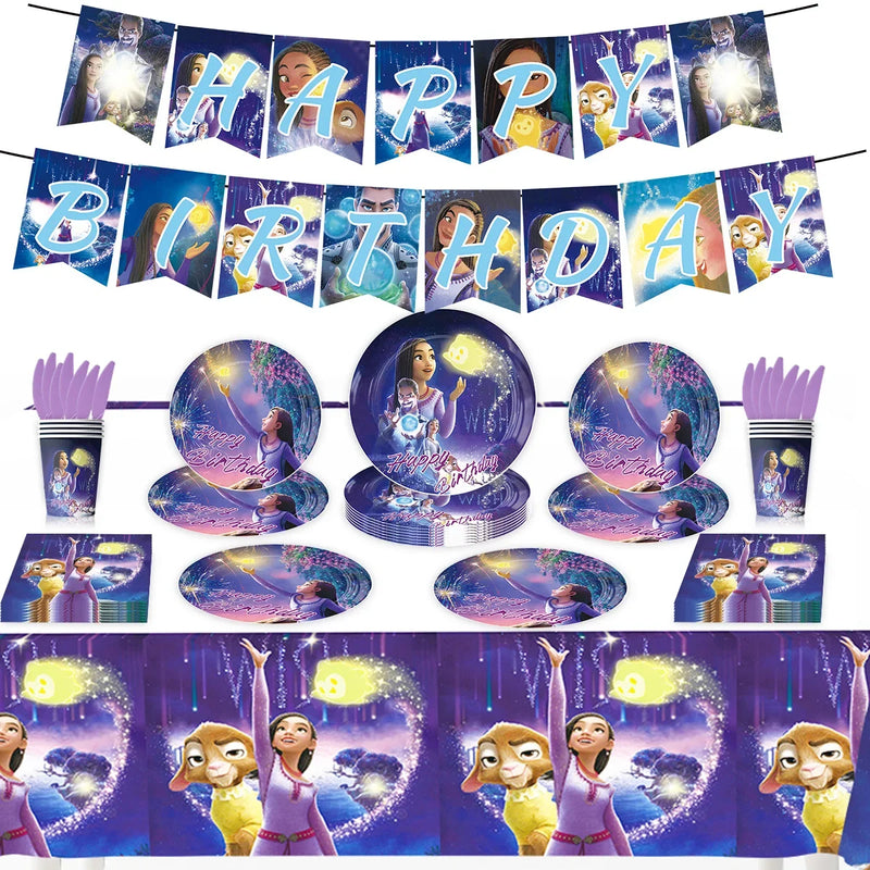Disney New Movie WISH Princess Theme Birthday Party Decorations Baby Shower Events Decor Paper Plates Cups Napkins Tablecloths