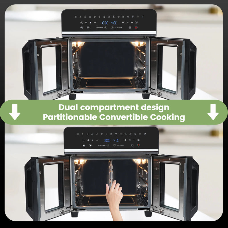 Dual Zone Hot Air Fryer, 23 L Hot Airfryer, XXL Oven 2200 W with LED Touch Screen, 15 Programmes, with Recipe Book