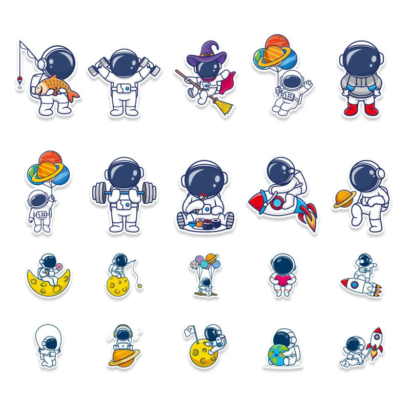 10/40Pcs Super Cute Astronaut Space Cartoon Stickers for Kids Waterproof Vinyl Space Explorer Stickers DIY Decors for Teens Room