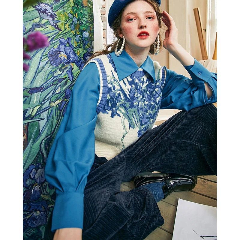 Vintage Sweater Vests Women Harajuku Print Sleeveless Knitted Waistcoat Streetwear Korean Cropped Bandage Knitwear Tank Top New