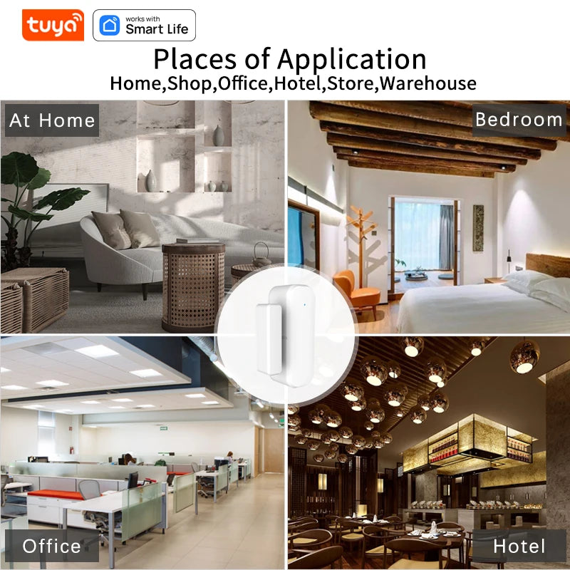 Smart Door Sensor,Tuya WiFi&ZigBee Window Contact Sensor Work with Alexa&Google, Trigger Phone Notification, Phone Alarm