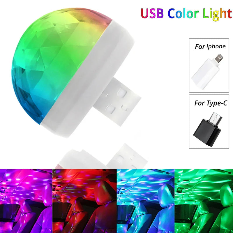 Car Auto USB DJ RGB Mini Colorful Music Sound LED USB-C IOS Holiday Party Karaoke Atmosphere Lamp Welcome 5V Ball Laser Light