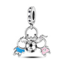 Silver Plated Boy Girl Couple Lovers Beads Charms Zirconium Dangle Fit Original Pandora Bracelet Necklace Jewelry Women