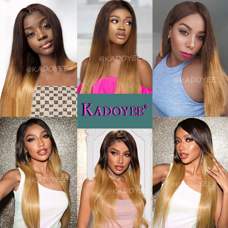 Brazilian 2/27 Ombre Human Hair Straight Lace Wigs For Women Brown Blonde 13x4 Lace Front Wigs Human Hair T Part Lace Wigs Remy