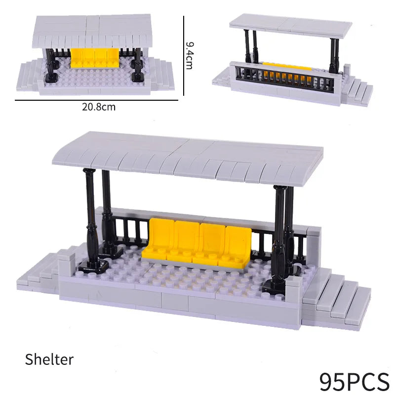 City Train Station Platform Traffic Light Cave Flyover Tracks Straight Curved Rails Building Block Bricks Technican Creative Toy