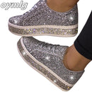 2020 Women Vulcanize Shoes Sneakers Sliver Bling Shoes Girl Flat Glitter Sneakers Casual Female Breathable Lace Up female Shoes