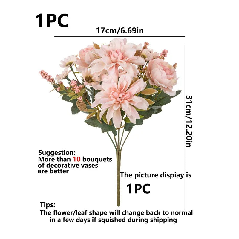 1Pc Hot sale Artificial Flower Silk Dahlia Rose daisy Christmas Home Decoration Bonsai Room Wedding Bridal Bouquet Party Diy box