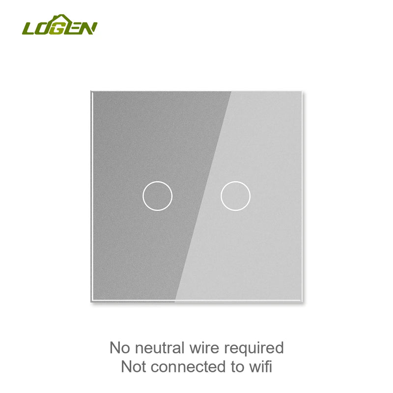 Logen Double-touch Switch 1/2/3Gang 2 Way Stair Switch EU Standard Need't Neutral Wire Glass Panel Wall Switch Stair Switch