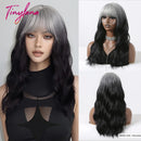 Burgundy Dark Red Synthetic Wigs Long Wavy Wine Red Cosplay Wig with Bangs for Women Natural Body Wave Halloween Heat Resistant
