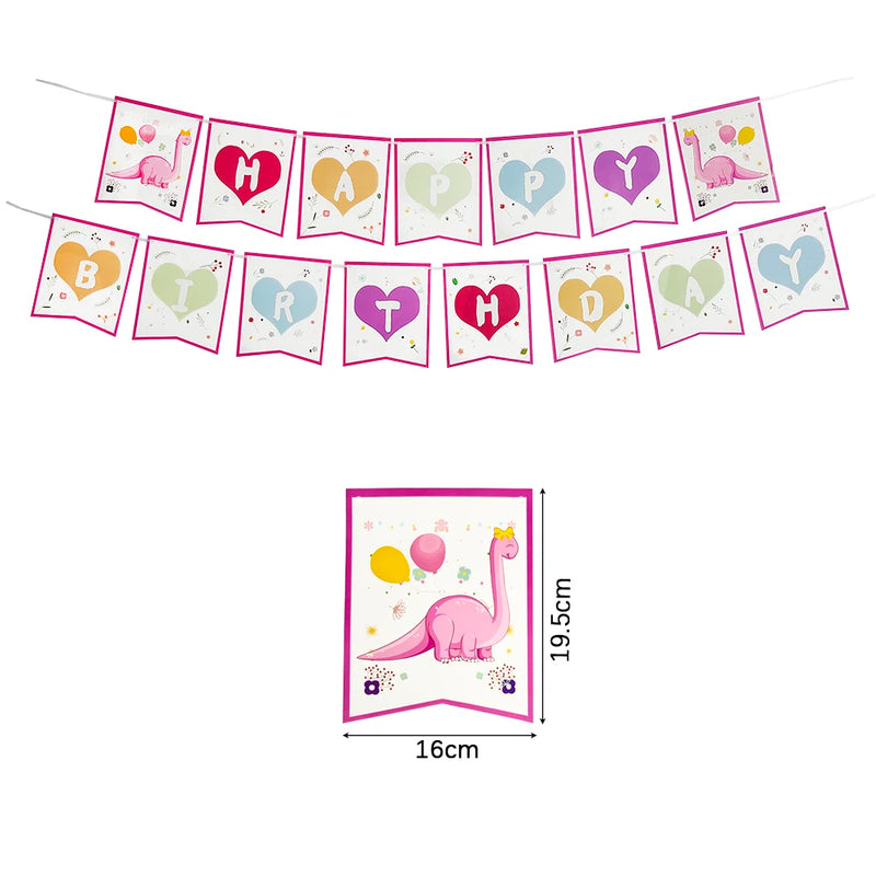 Cartoon Pink Dinosaur Birthday Party Decorations Disposable Tableware Plate Cup 3D Dinosaur Balloon for Girls Baby Toys Supplies