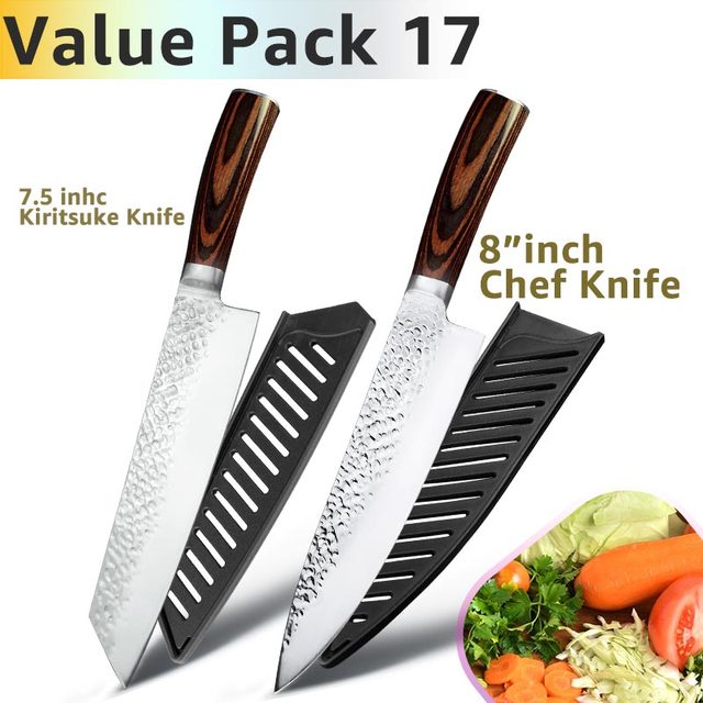 Kitchen Knife Japanese Chef Knives Set 7CR17 High Carbon Stainless Steel Full Tang Hammer Pattern Meat Cleaver Utility Santoku K