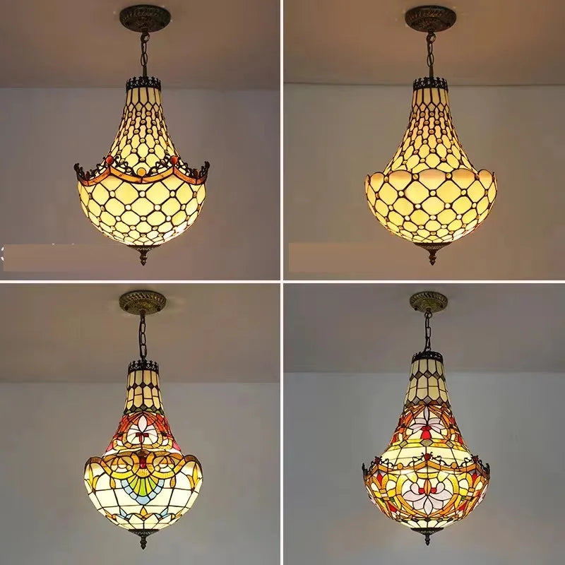 Tiffany Mediterranean Living Room Bedroom Dining Room Chandelier  Mediterranean Vintage Stained Glass  Staircase Pendant Lamp