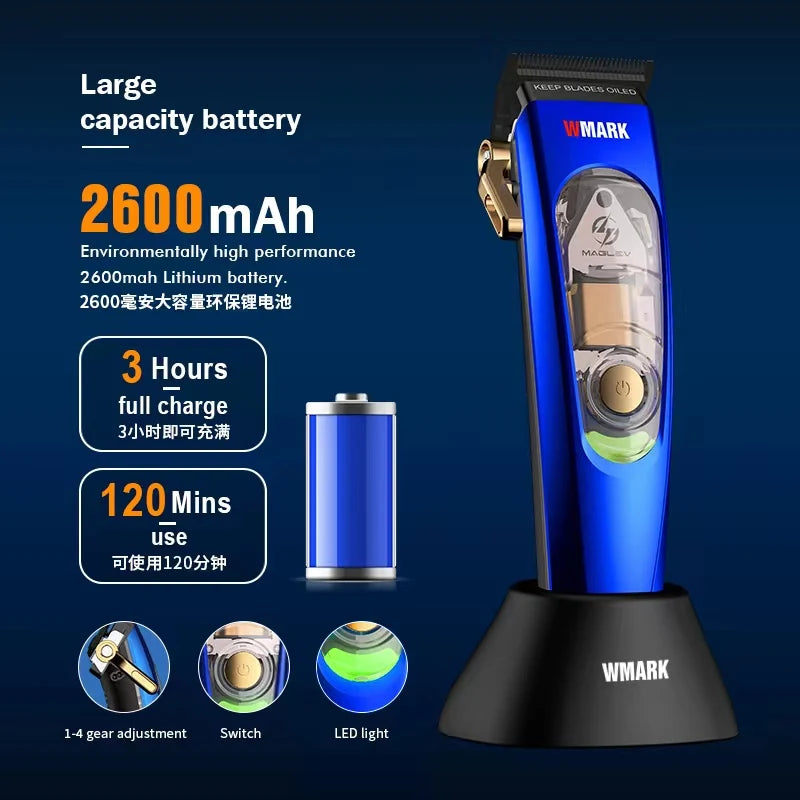 WMARK's new NG-9004 Men's hair clipper 10000 RPM magnetic caliper 3-color replaceable with charging base