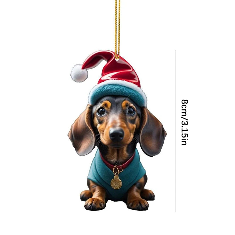 Funny Dog Christmas Tree Ornament Christmas Dog Car Hanger Pendants Christmas Decoration Acrylic Craft Dog Home Decor Xmas Party