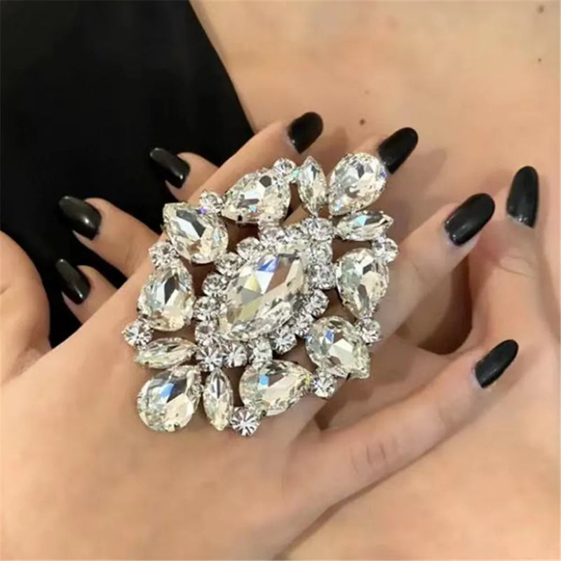 Stonefans Luxury Geometric Ring Crystal Finger Ring Exaggerated Statement Jewelry Women Wedding Adjustable Wedding Open Rings