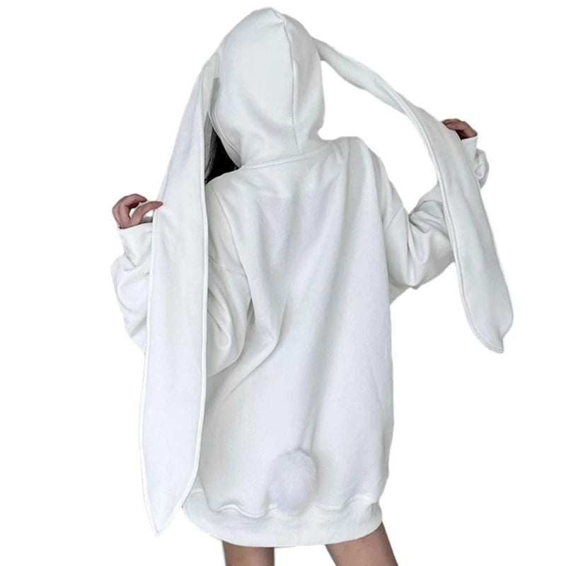 Women Long Sleeve Oversized Sweatshirt Coat Long Rabbit Ears Hoodies Jackets